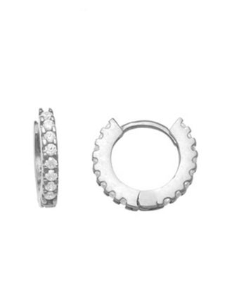 White Gold Plated Small Hoop Earring with Cubic Zircon Stones - v1510485332/N12705823A_1