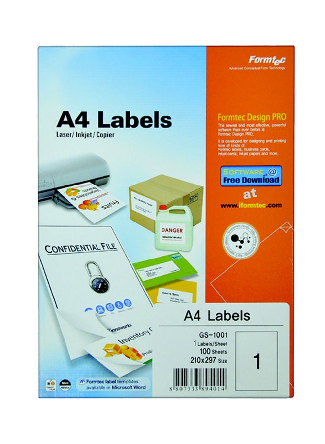 Formtec 100-Piece Sheet Multipurpose Label White