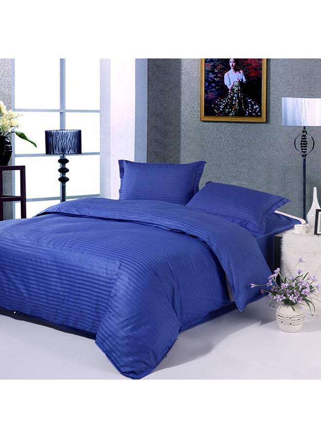 Comfy 4-Piece Luxury Self Stripe Comforter Set Cotton Blue 