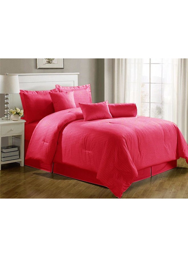 كومفي طقم ملاءة سرير فاخرة مخططة مكونة من 4 قطع قطن أحمر