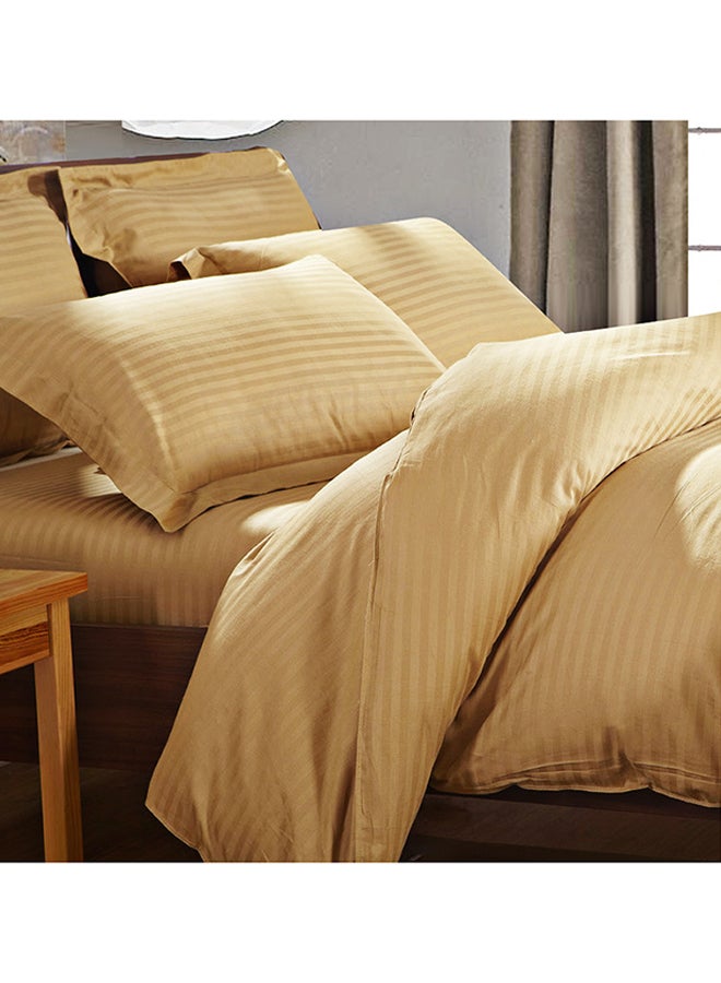 Comfy 4-Piece Luxury Self Stripe Comforter Set Cotton Brown 