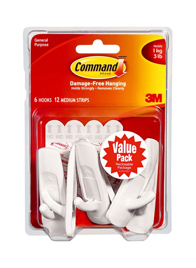 Command - 6-Piece Medium Hook Set White - Image 1