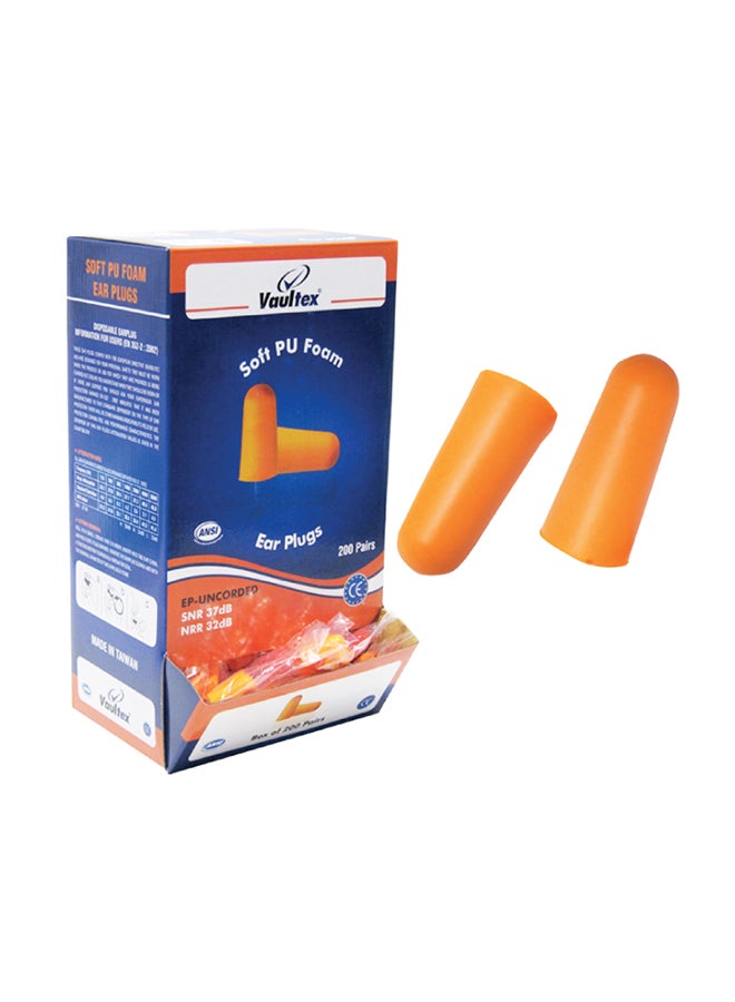 Uncorded PU-Foam Earplug 200 Pairs Sleep Work Site Ear Protection Orange