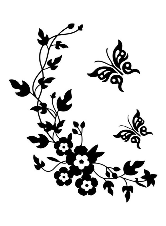 دادا الرئيسية ملصق جدار قابل للإزالة تصميم ورد وفراشة أسود - Image 1
