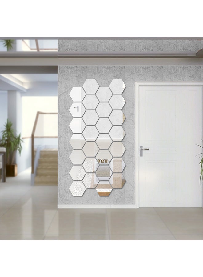 28-Piece Easy To Paste Removable And Install Hexagonal Mirror Wall Sticker Silver 12.1x10.5cm - v1511175009/N12479287A_2