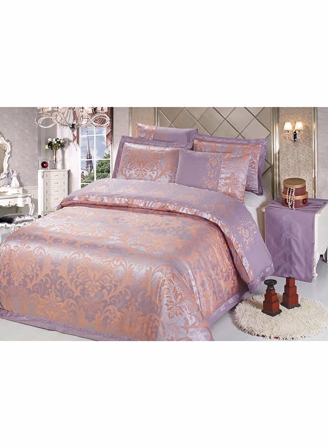 Senoures - 6-Piece Bedding Set With Jacquard Quilt Cover Cotton Purple/Orange - Image 1