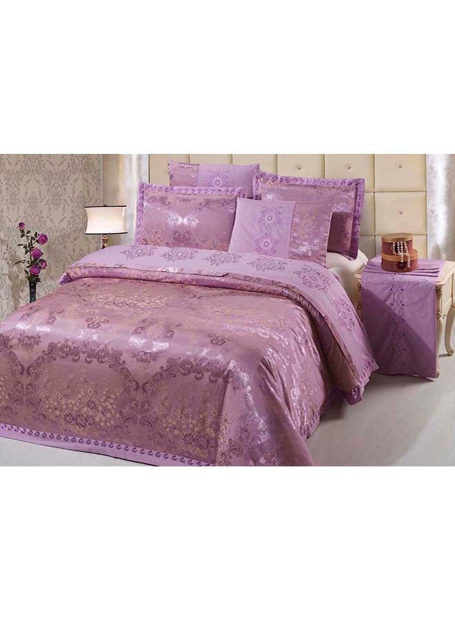 Senoures 6-Piece Bedding Set With Jacquard Quilt Cover Cotton Purple