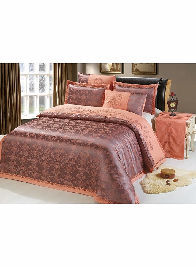 Senoures 6-Piece Bedding Set With Jacquard Quilt Cover Cotton Brown