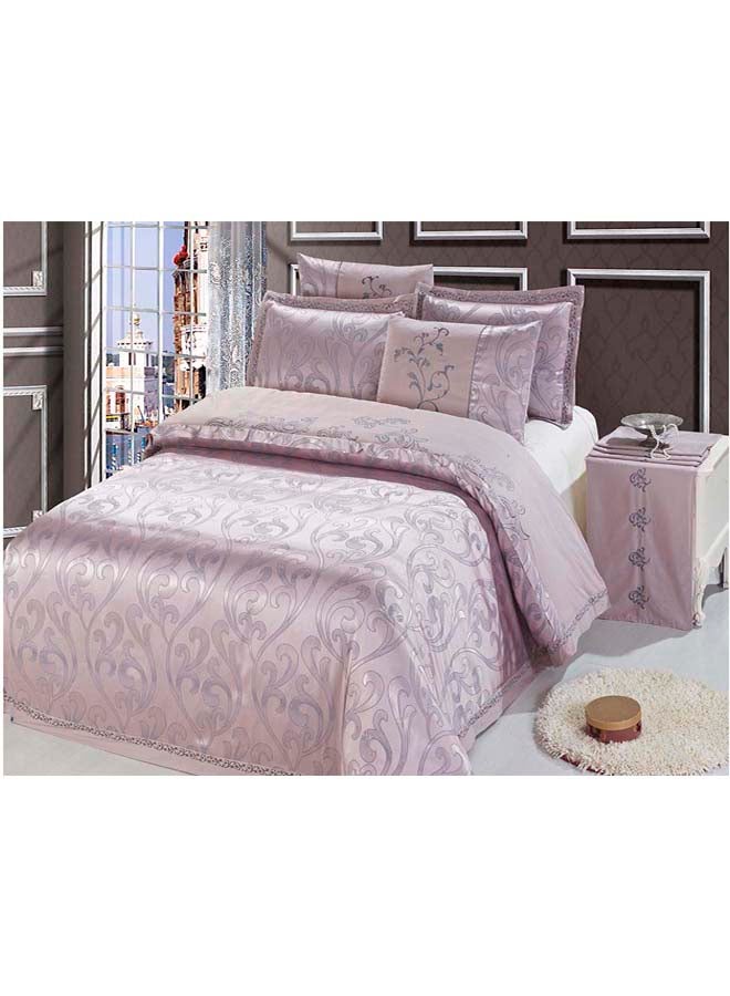 Senoures 6-Piece Bedding Set With Jacquard Quilt Cover Cotton Purple/Orange
