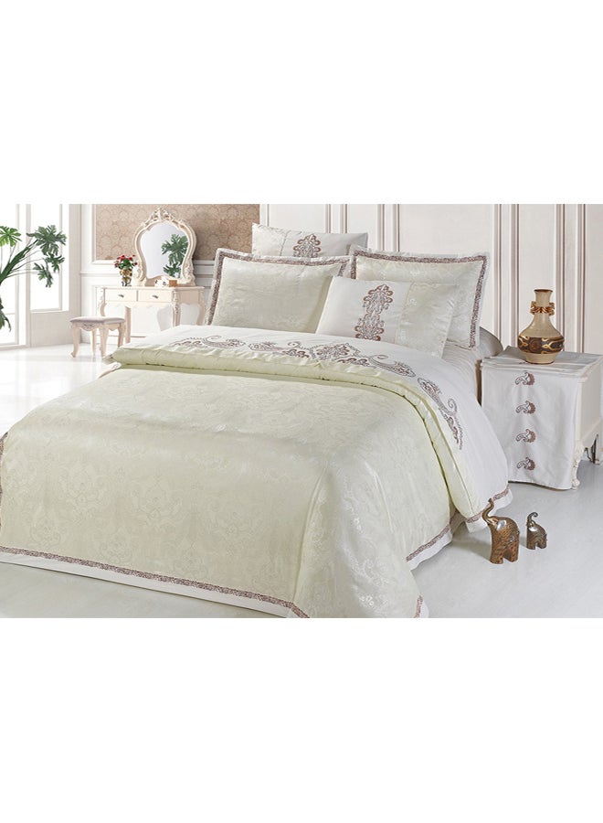 Senoures - 6-Piece Bedding Set With Jacquard Quilt Cover Cotton Ivory King - Image 1