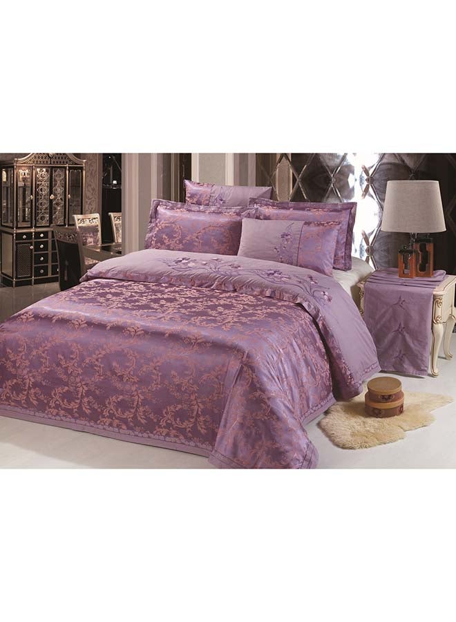 Senoures - 6-Piece Bedding Set With Jacquard Quilt Cover Cotton Purple - Image 1
