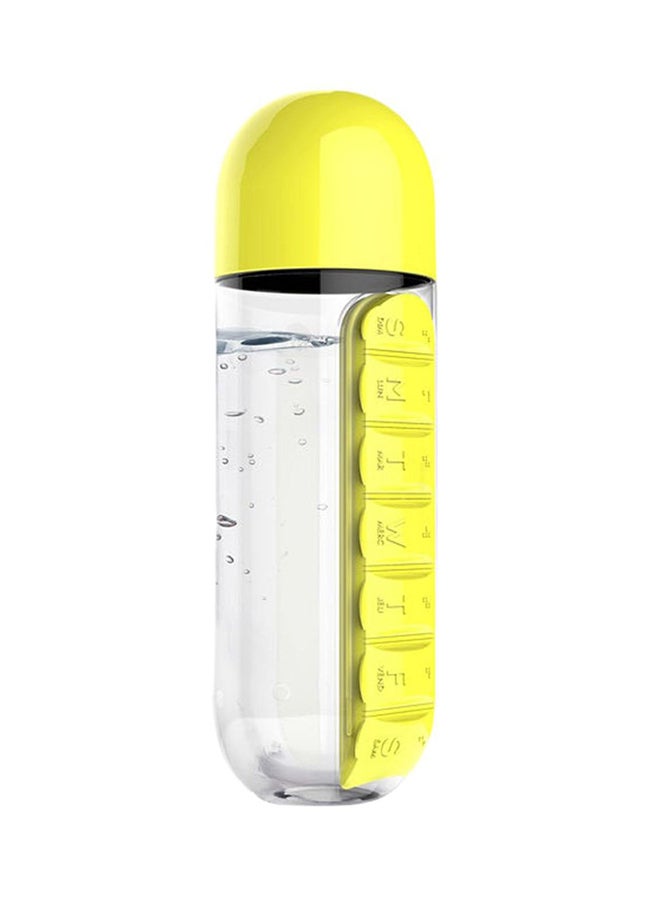 Goldedge Water Bottle With Built-In Daily Pill Box Organizer Yellow 15cm
