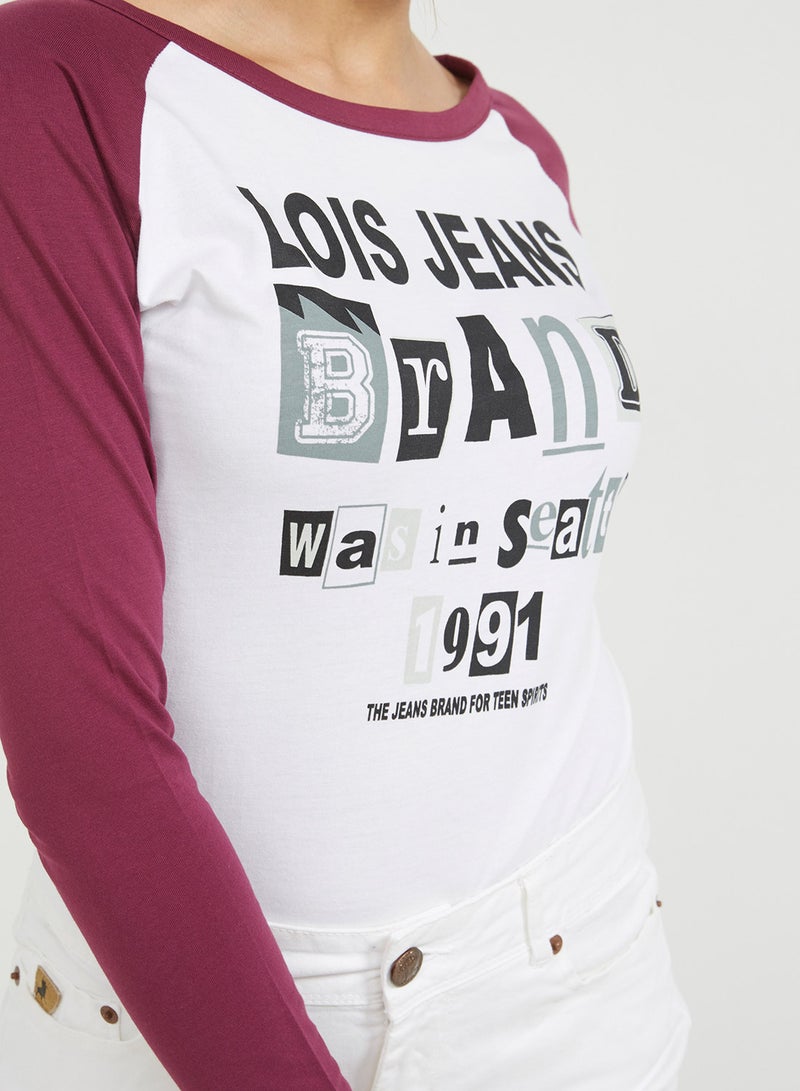 Lois - Full Sleeves T-Shirt White/Red - Image 1