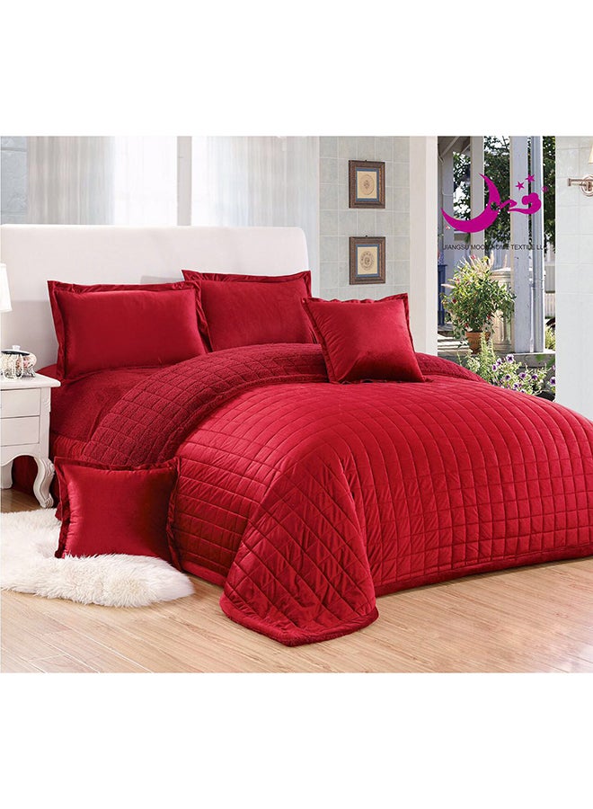Moon 6-Piece Winter Fur Comforter Set Velvet Red