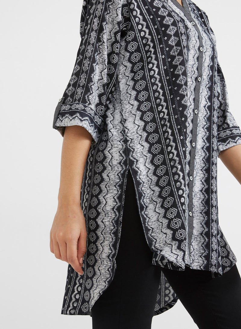 Sara Arabia - Mixed Abstract Print Kurti With Buttons Black/White - Image 1