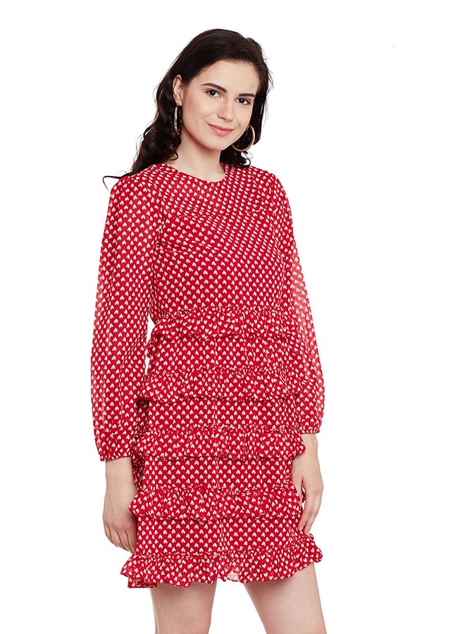 THE VANCA - Printed Skater Dress Red - Image 1