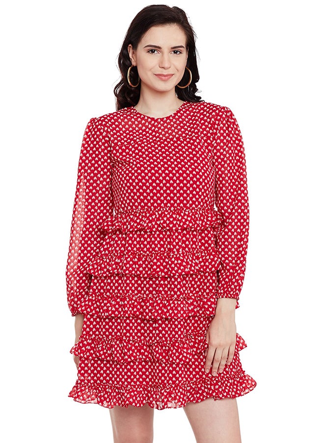 THE VANCA - Printed Skater Dress Red - Image 1