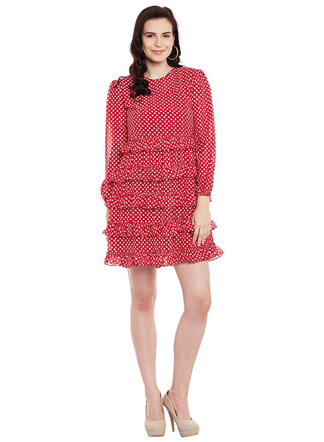 THE VANCA - Printed Skater Dress Red - Image 1