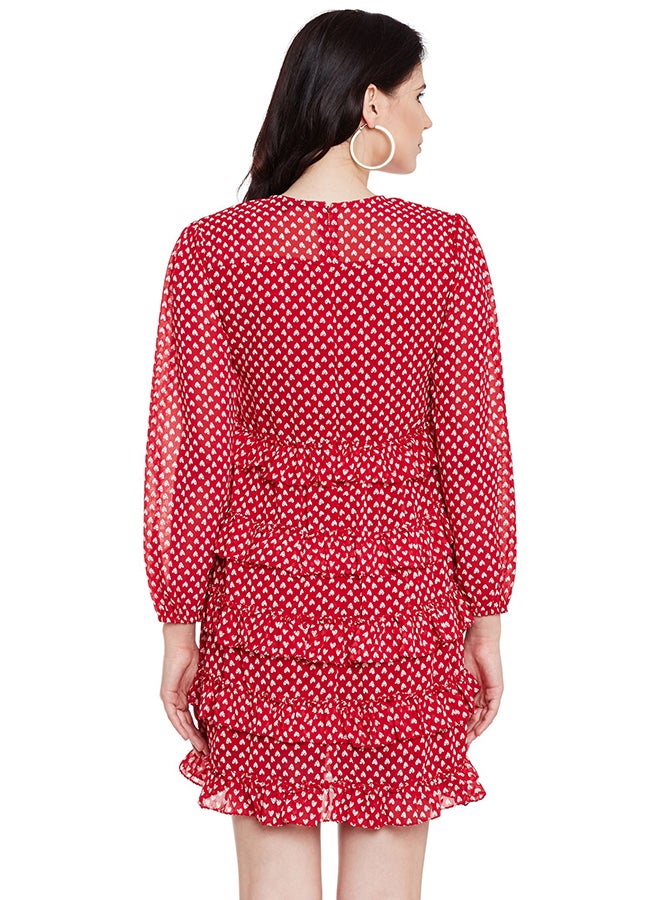 THE VANCA - Printed Skater Dress Red - Image 1