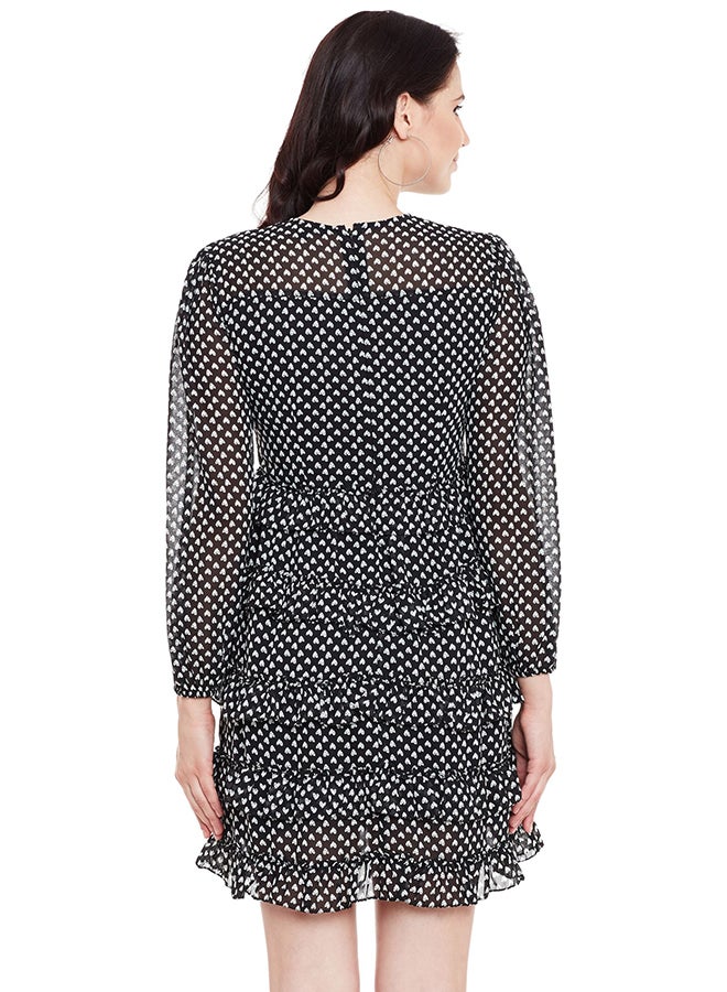THE VANCA - Printed Skater Dress With Ruffles Black - Image 1