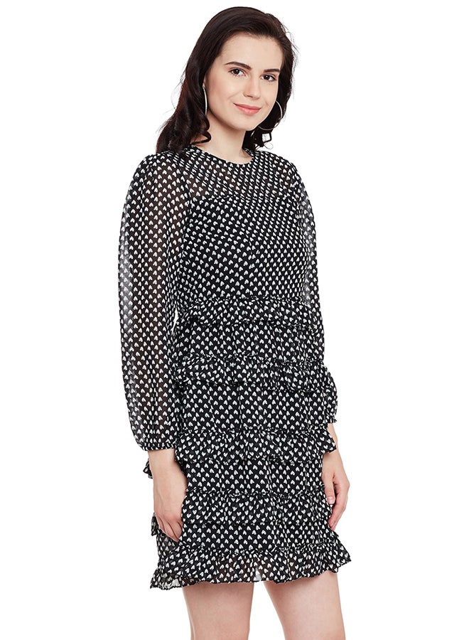 THE VANCA - Printed Skater Dress With Ruffles Black - Image 1