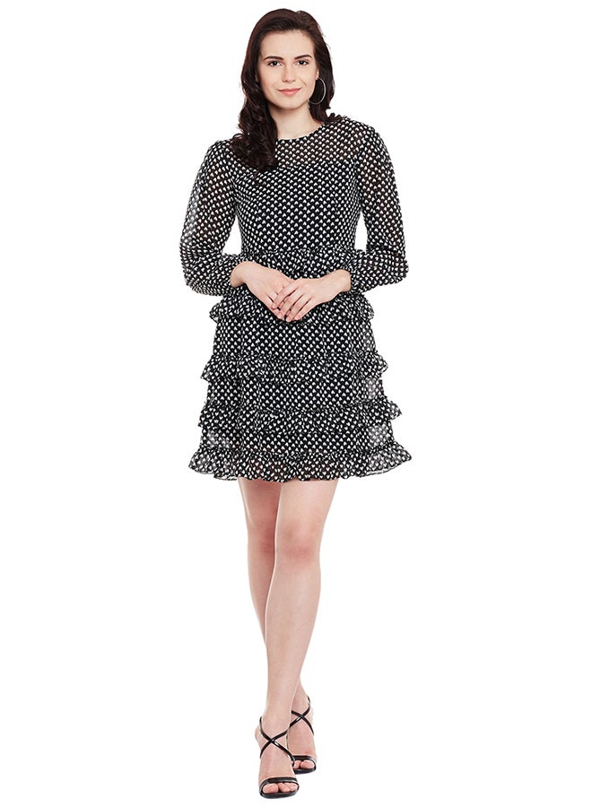 THE VANCA - Printed Skater Dress With Ruffles Black - Image 1