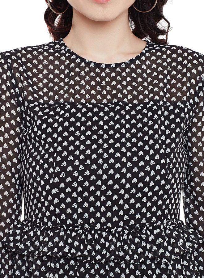 THE VANCA - Printed Skater Dress With Ruffles Black - Image 1