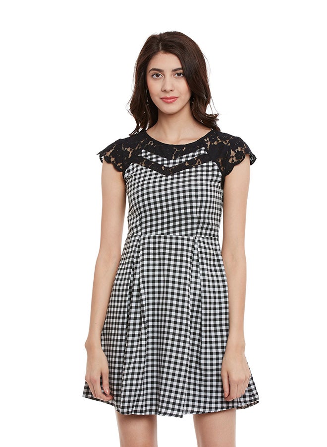 THE VANCA Printed Cap Sleeve Skater Dress Black/White  - Image 1