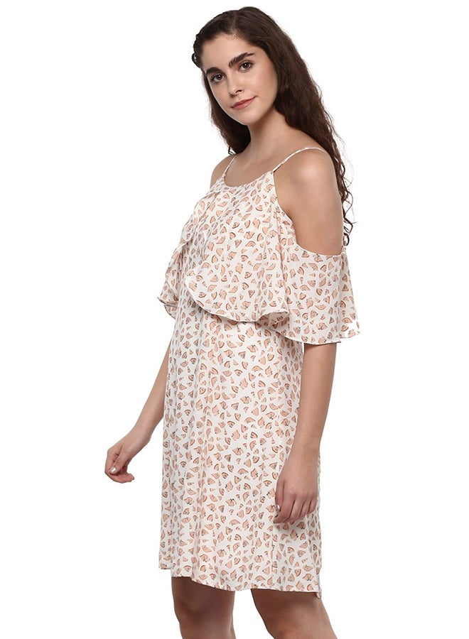 THE VANCA Printed Cold Shoulder Swing Dress Off White - Image 3