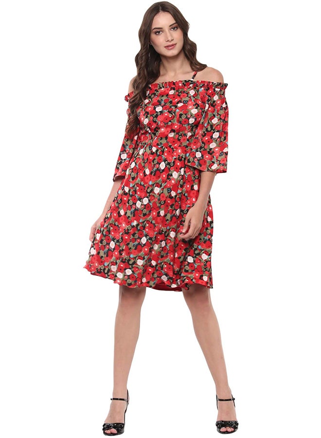 THE VANCA Overlay Panel Midi Dress With Asymmetric Hemline Multicolour - Image 1