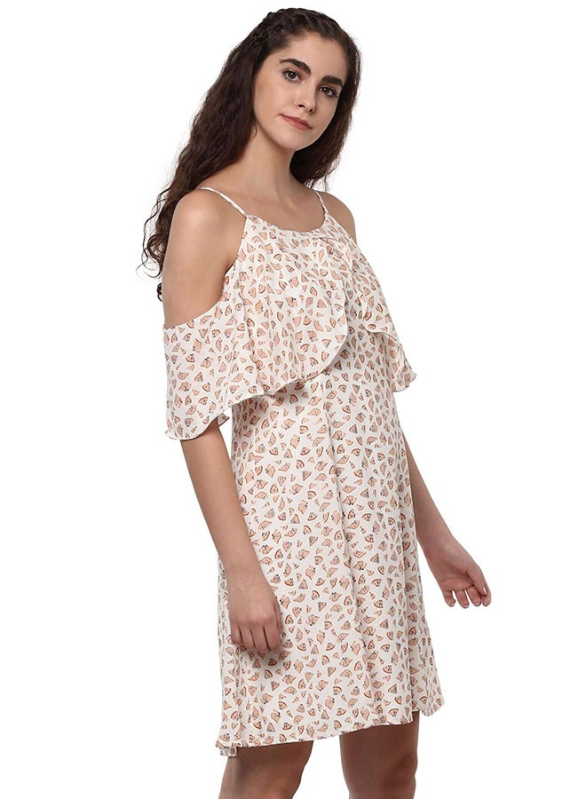 THE VANCA Printed Cold Shoulder Swing Dress Off White - Image 4