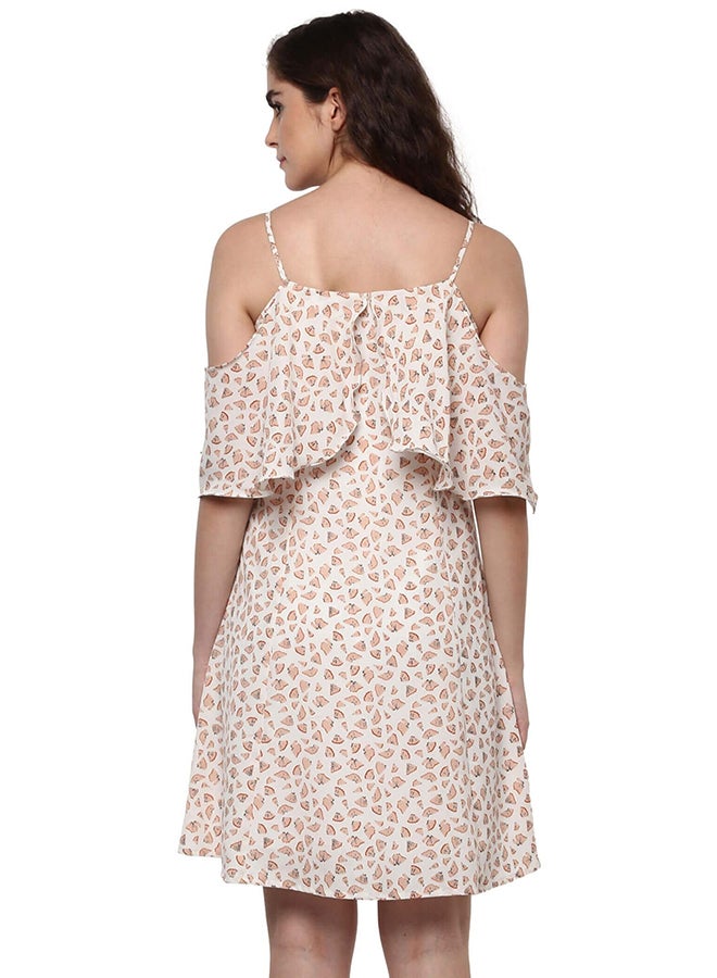 THE VANCA Printed Cold Shoulder Swing Dress Off White - Image 2