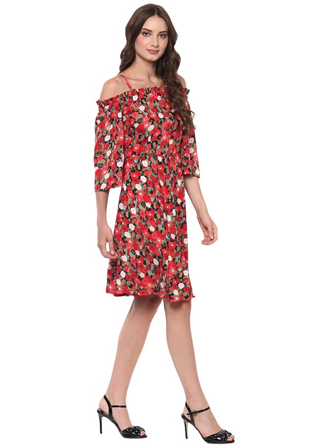 THE VANCA Overlay Panel Midi Dress With Asymmetric Hemline Multicolour - Image 4