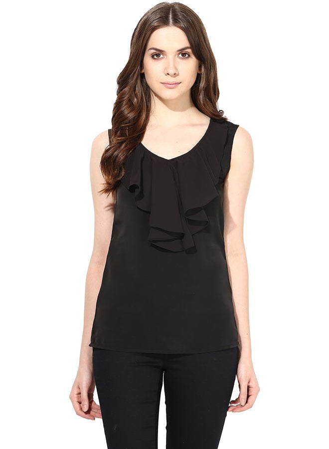 THE VANCA Top With Flounce At Front Black - Image 1