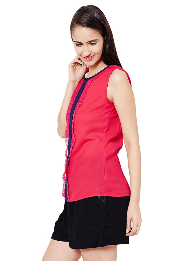 THE VANCA Top With Lace At Front Pink - Image 3