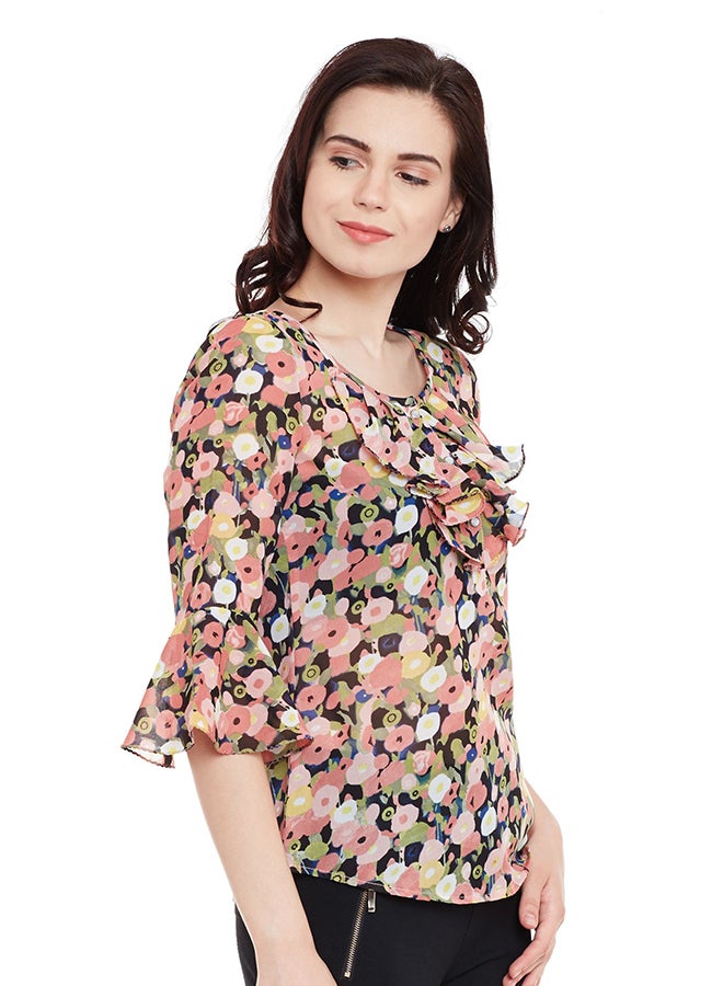 THE VANCA Top With Flared Sleeve And Ruffles Multicolour  - Image 4