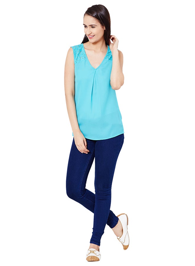 THE VANCA V-Neck Top Blue - Image 5