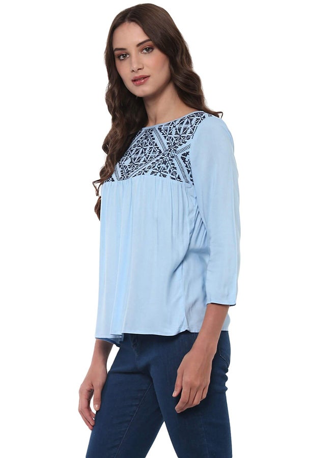 THE VANCA Embroidered Top Light blue  - Image 3