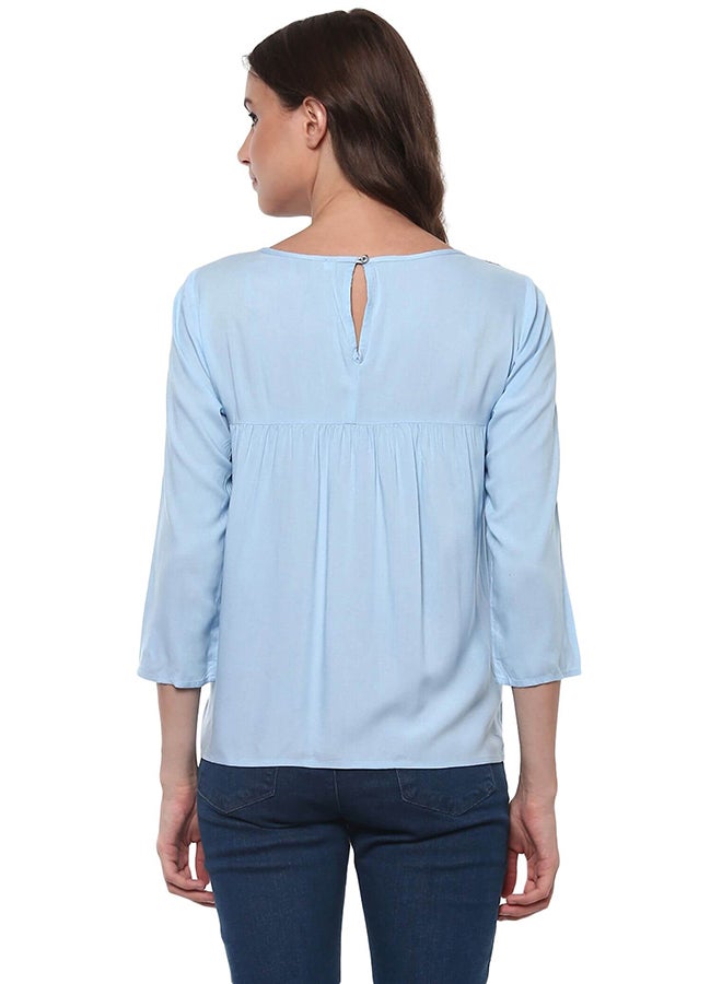 THE VANCA Embroidered Top Light blue  - Image 2