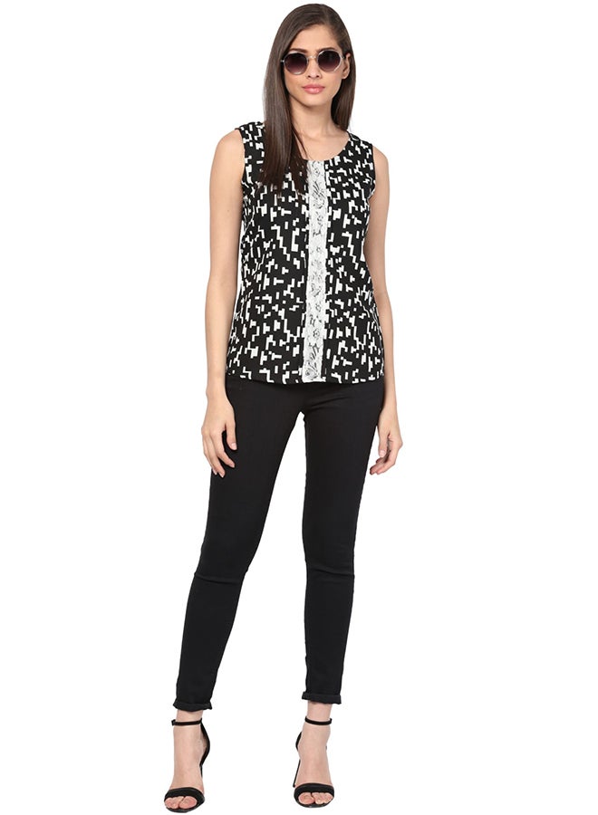THE VANCA Sleeveless Flared Top Black/White - Image 5