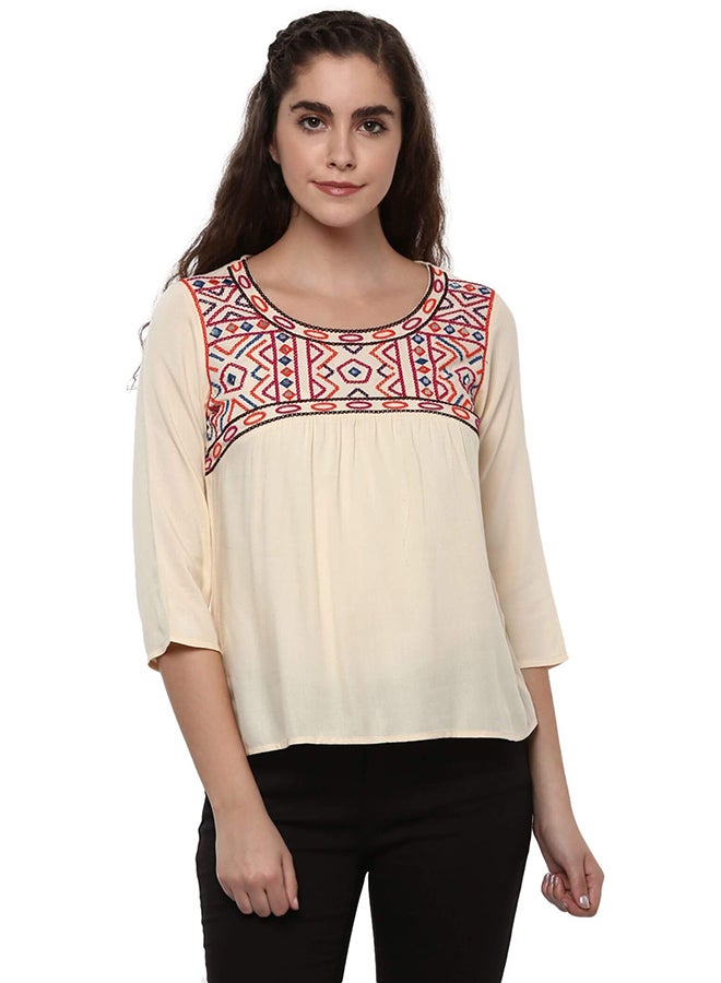 THE VANCA - Embroidered Top Beige - Image 1