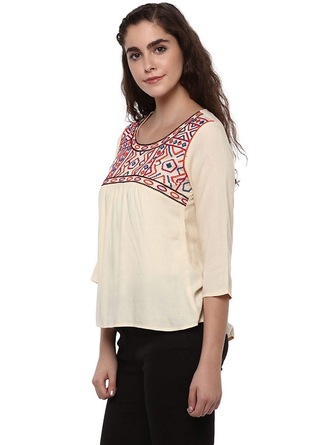 THE VANCA - Embroidered Top Beige - Image 1