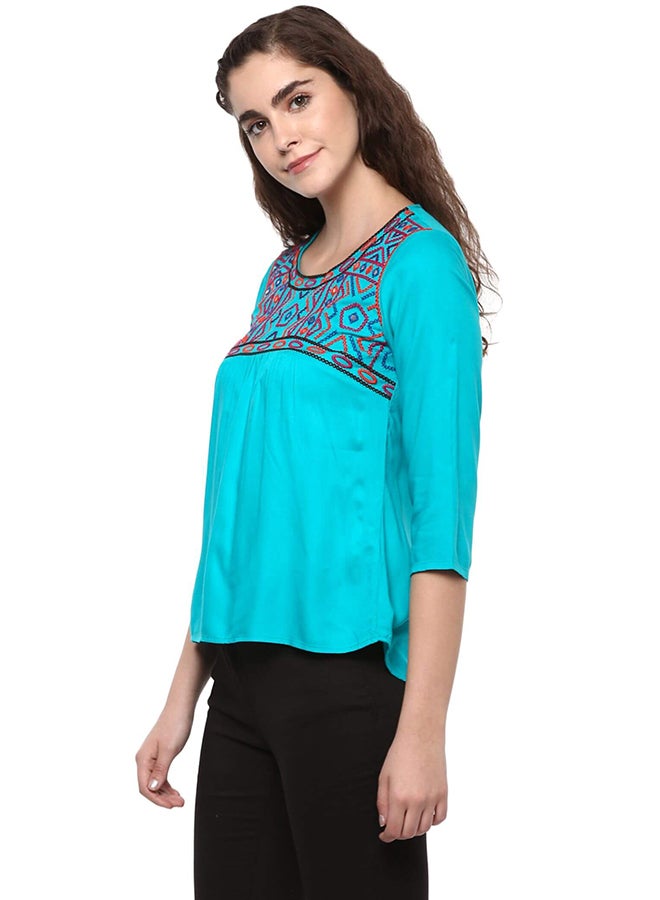 THE VANCA Embroidered Top Blue  - Image 3