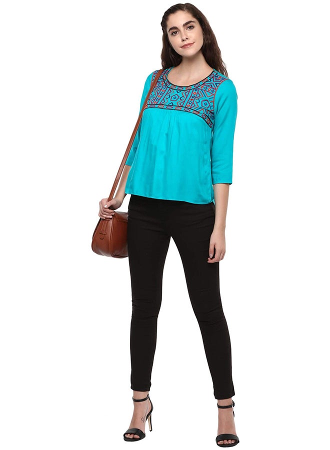 THE VANCA Embroidered Top Blue  - Image 5
