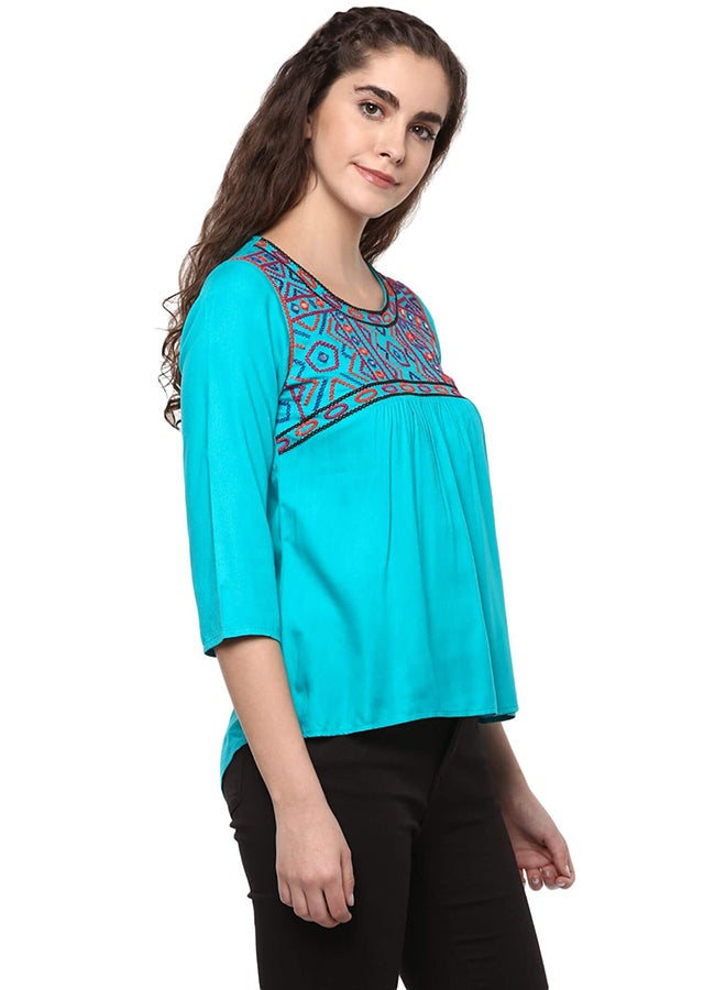 THE VANCA Embroidered Top Blue  - Image 4