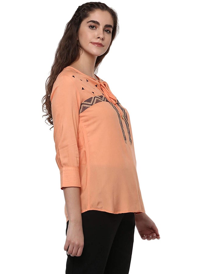 THE VANCA Embroidered Boho Top Peach  - Image 4