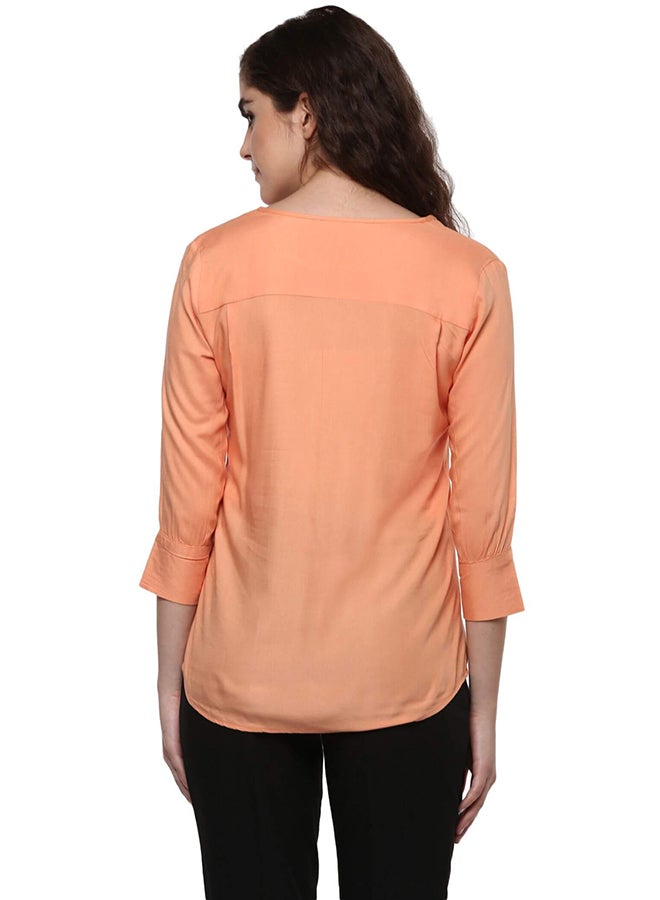 THE VANCA Embroidered Boho Top Peach  - Image 2