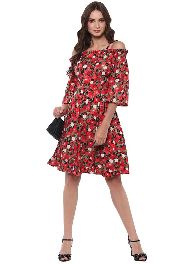 THE VANCA Overlay Panel Midi Dress With Asymmetric Hemline Multicolour - Image 5