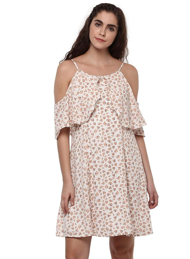 THE VANCA Printed Cold Shoulder Swing Dress Off White - Image 1