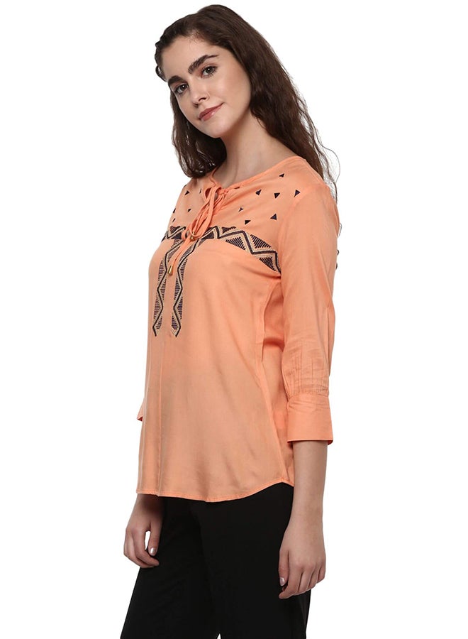 THE VANCA Embroidered Boho Top Peach  - Image 3